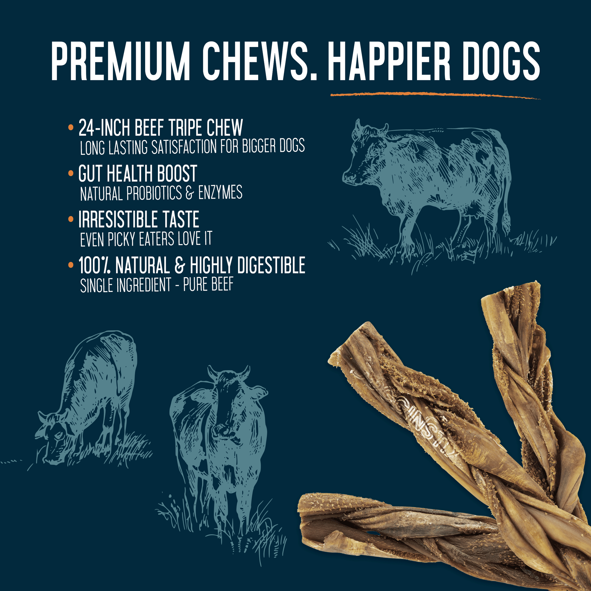 24" Braided Beef Tripe Sticks