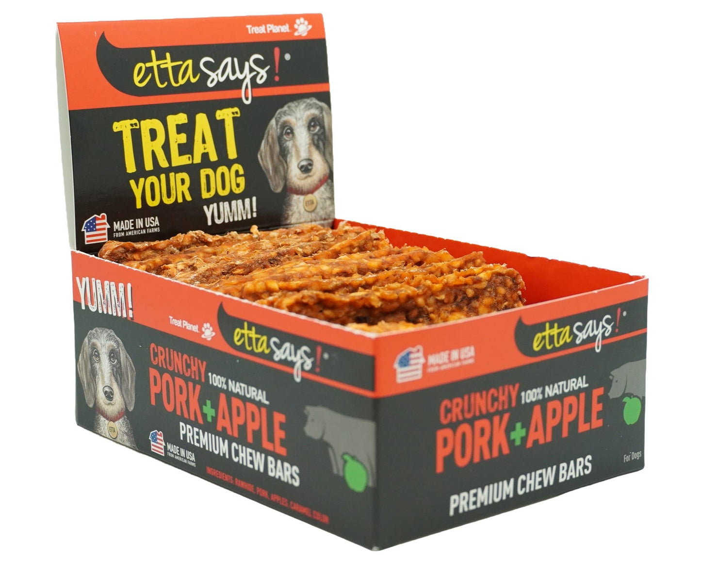 Etta Says! Premium Bars Pork & Apple Dog Chew 1c t