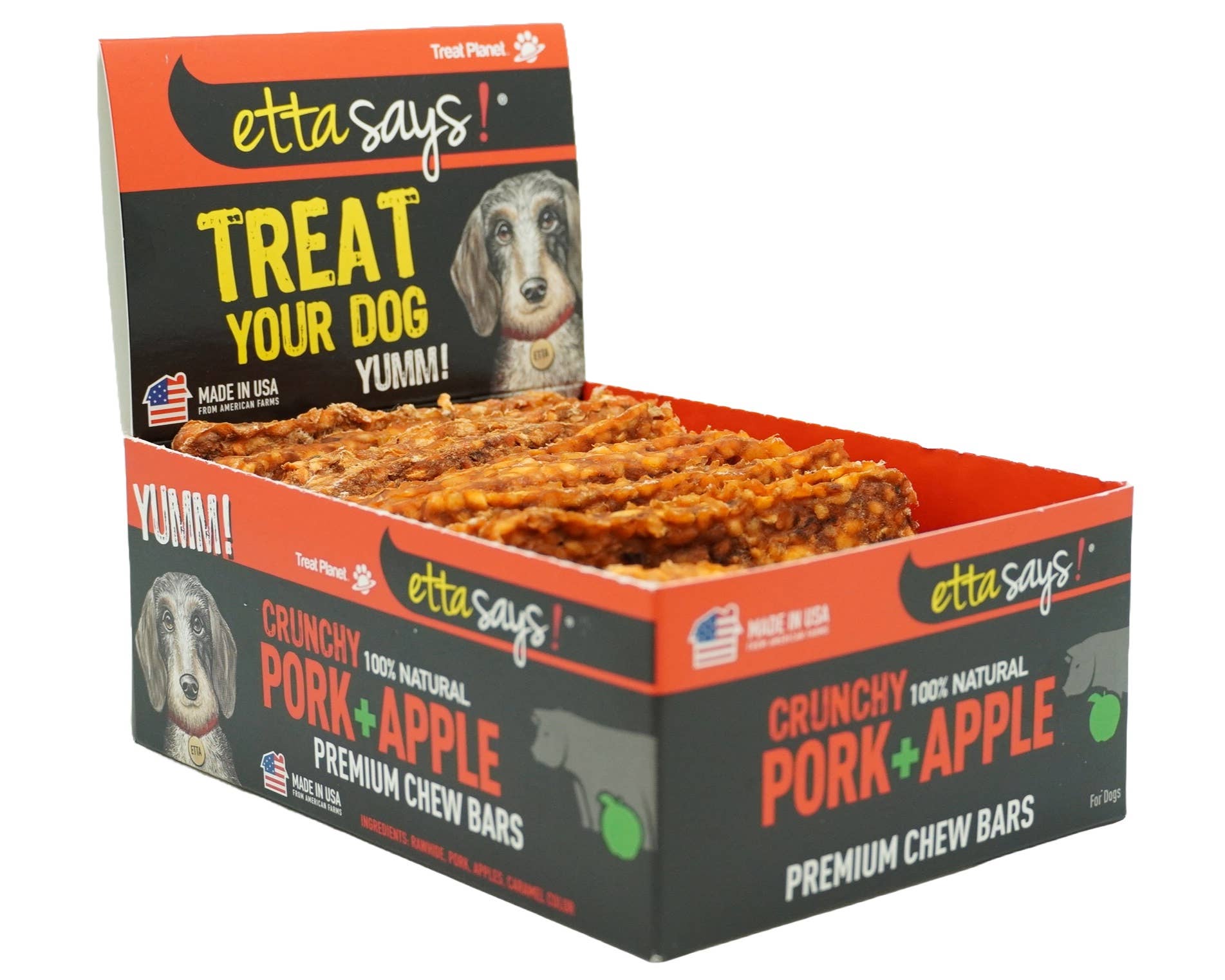 Etta Says! Premium Bars Pork & Apple Dog Chew 1c t
