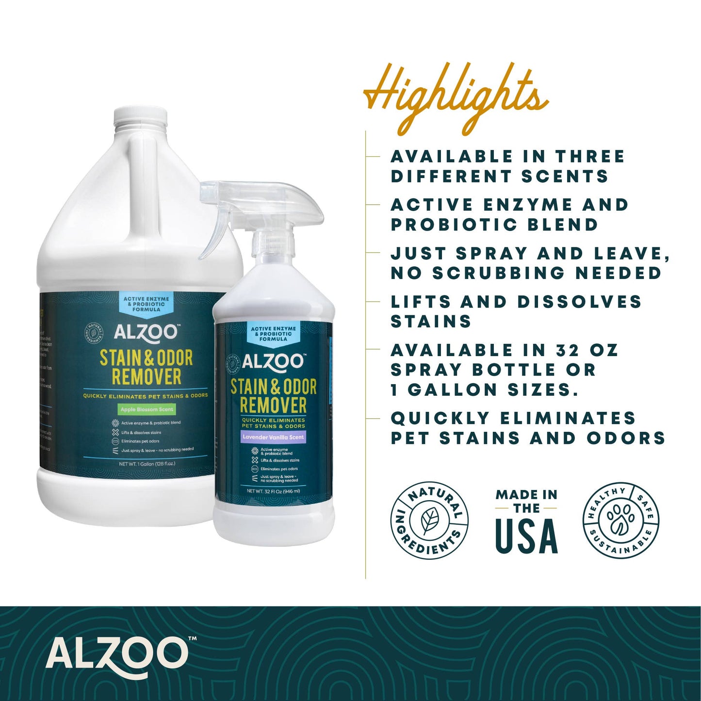 ALZOO Enzymatic Stain & Odor Remover Apple Blossom, 32oz