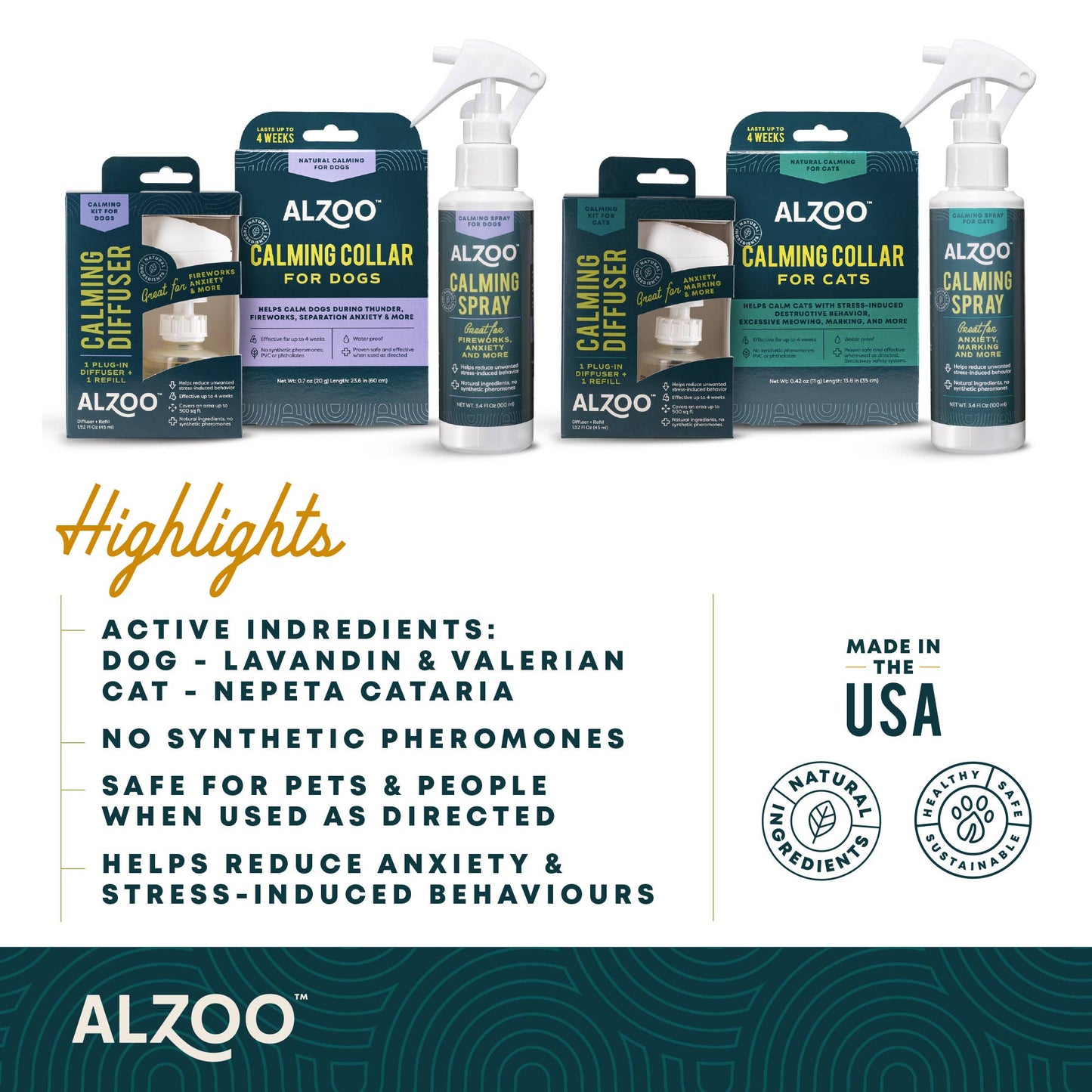 ALZOO Plant-Based Calming Collar for Dogs, 30days
