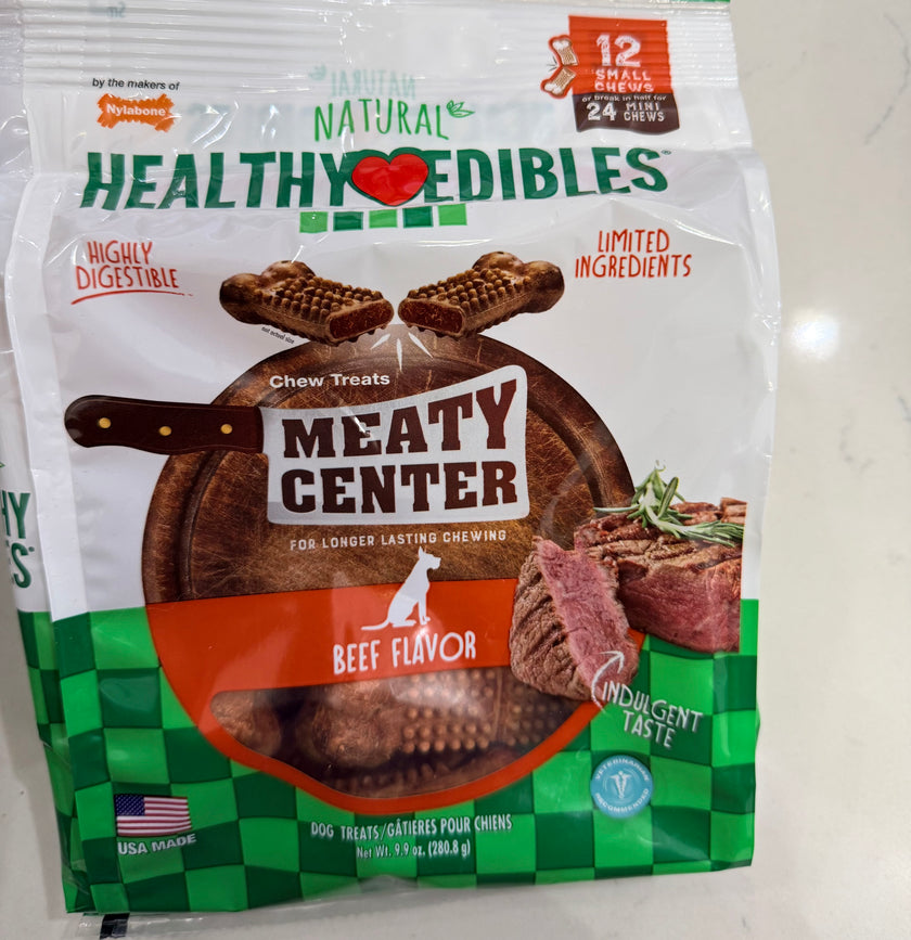 Nylabone Natural Edibles Meaty Center Beef Flavor Small Dog Treats