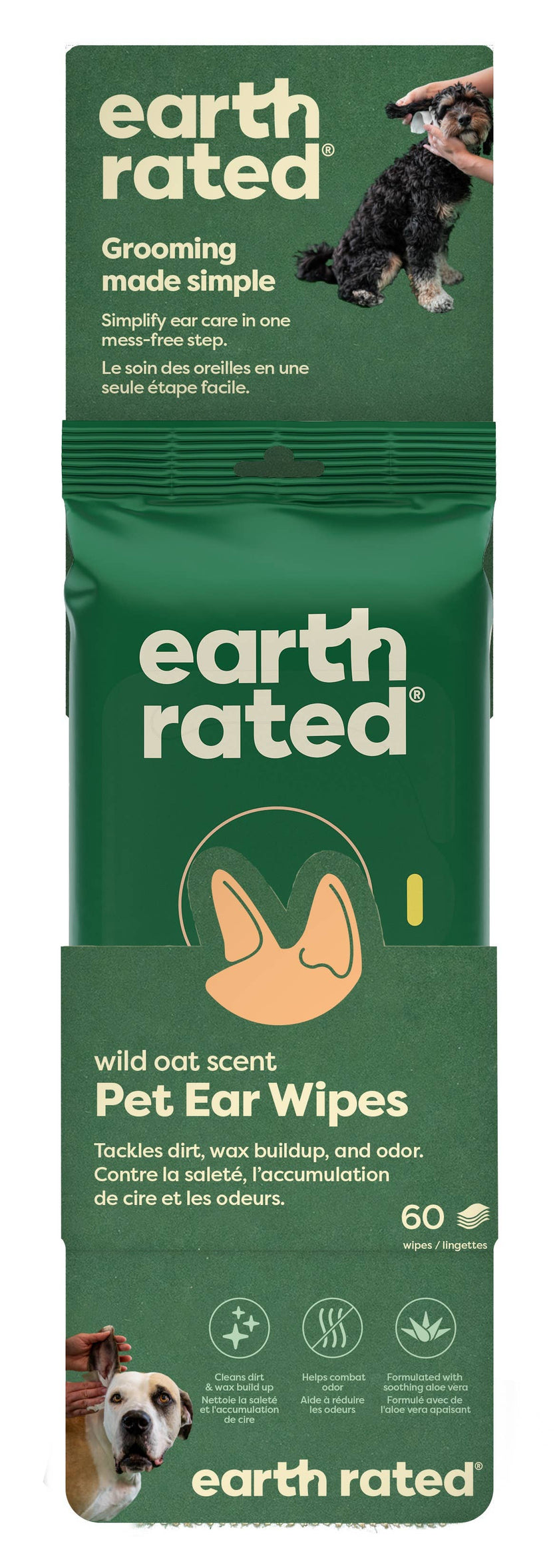 Earth Rated Dog Ear Cleansing Wipes 60ct Case of 6