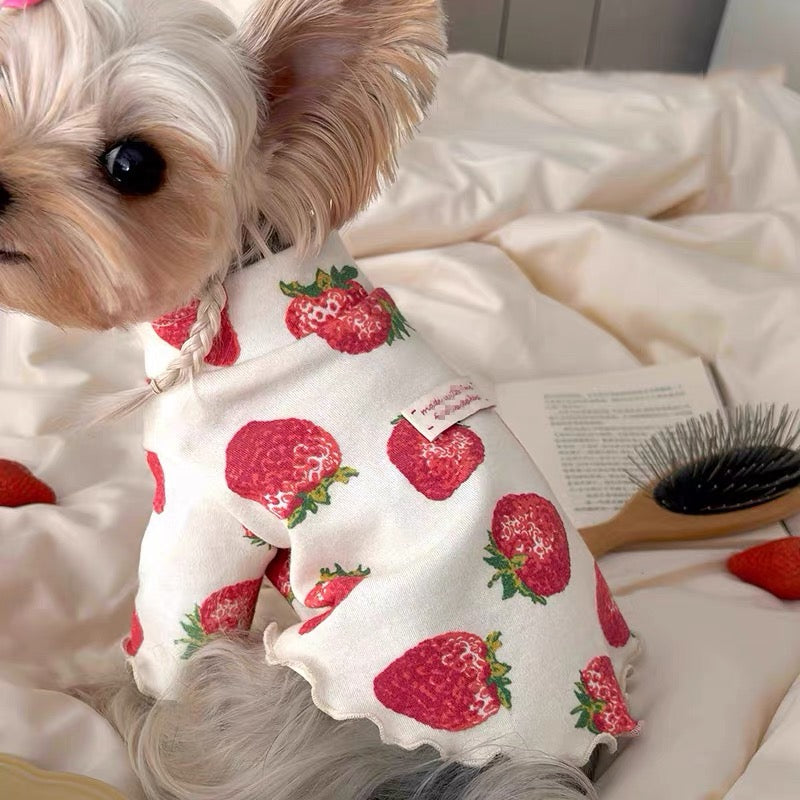 Strawberry Print Pajamas, White