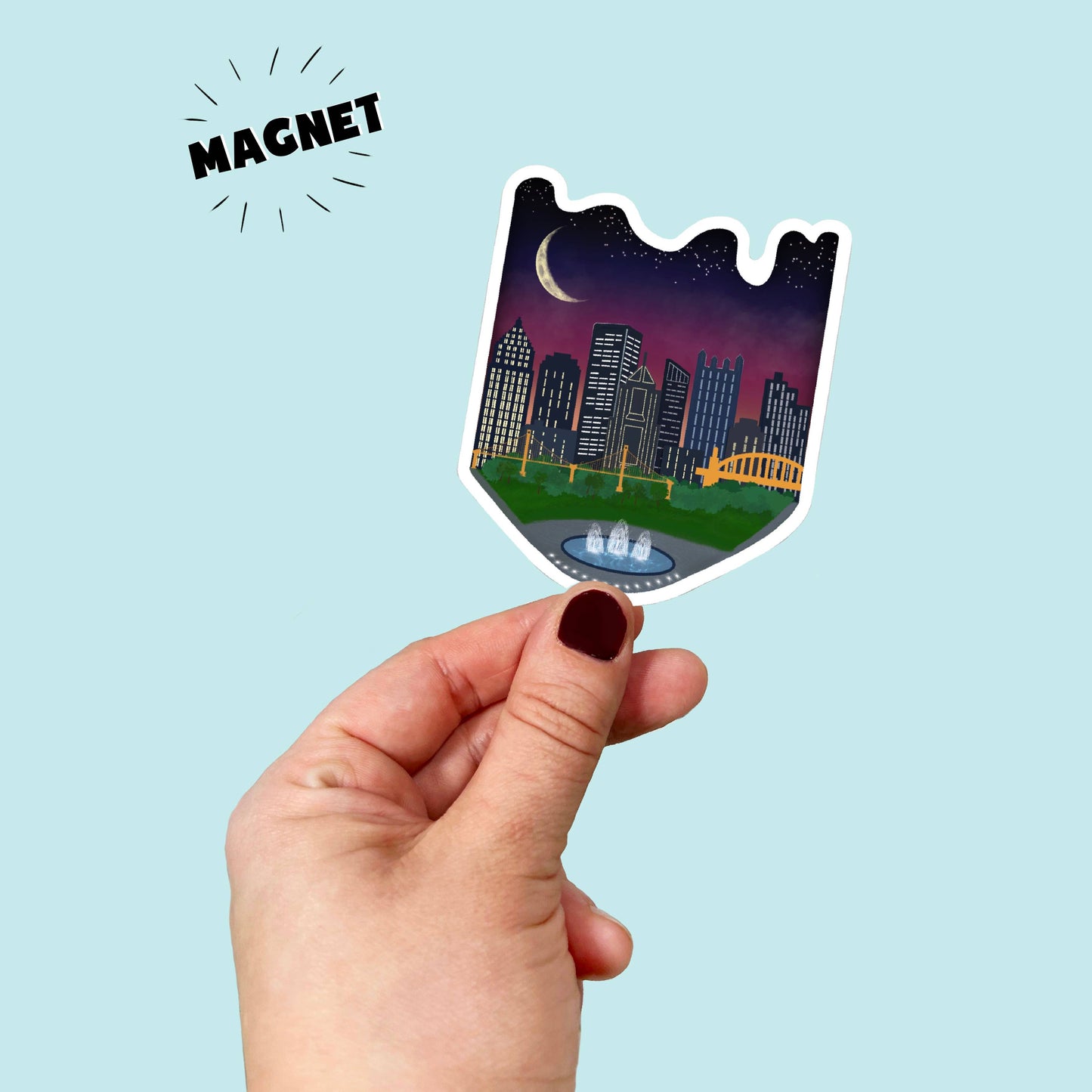 Waterproof Vinyl Pittsburgh Skyline with Fountain Magnet