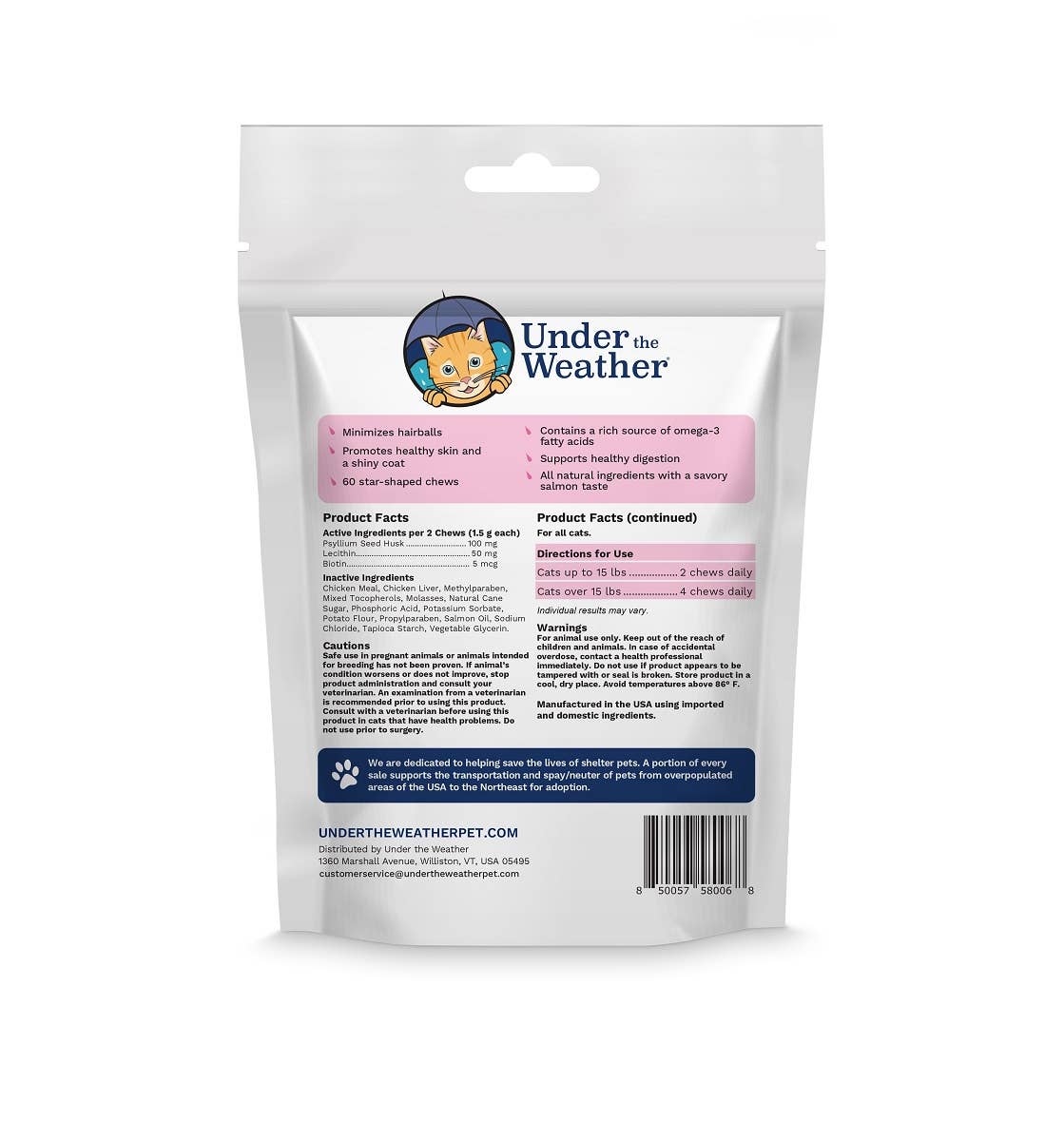 Under the Weather Cat Hairball Support Chews 60 ct.