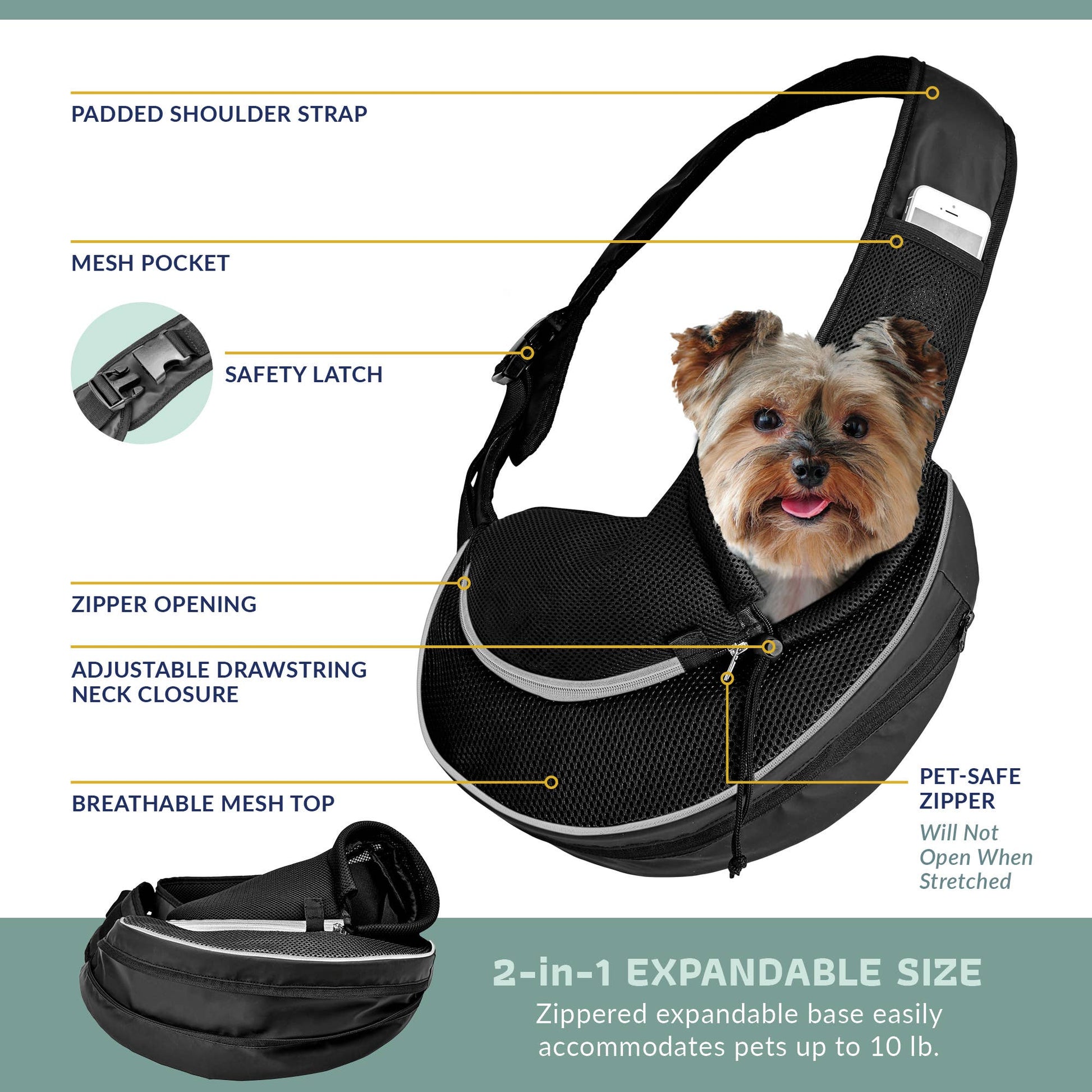 Pet Carrier Expandable Sling For Small Dogs And Cats