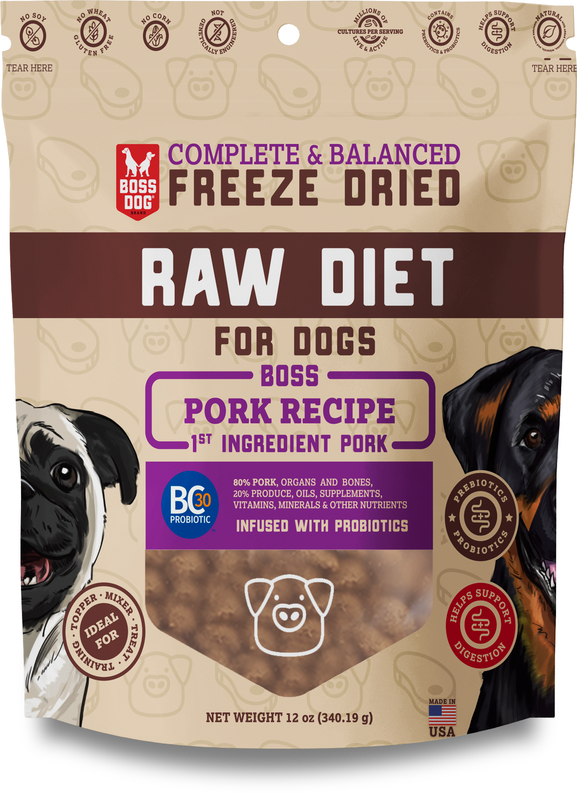 Boss Dog Freeze Dried Raw Diet - Pork (12oz)