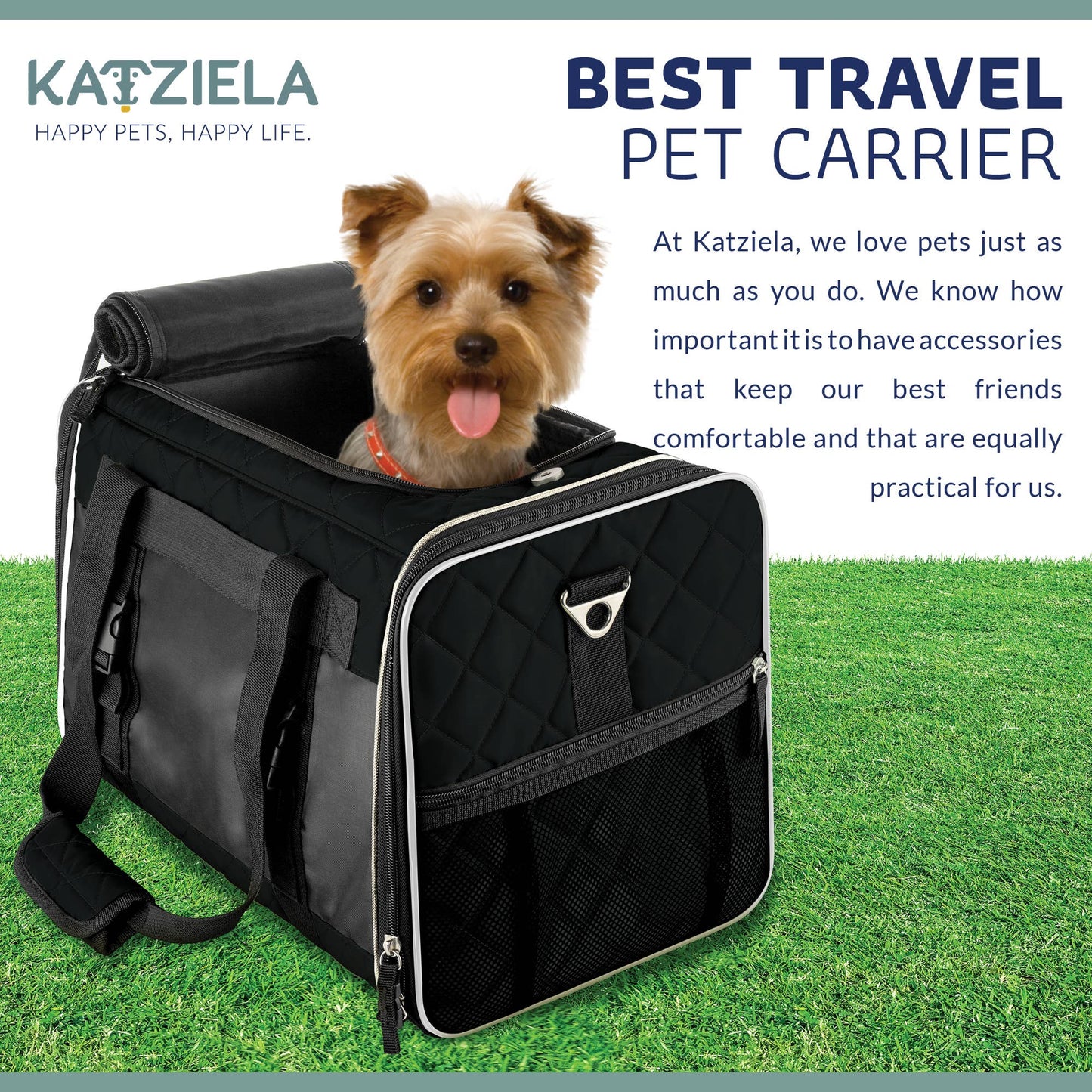 Airline Approved Quilited Companion Cat & Dog Carrier Black