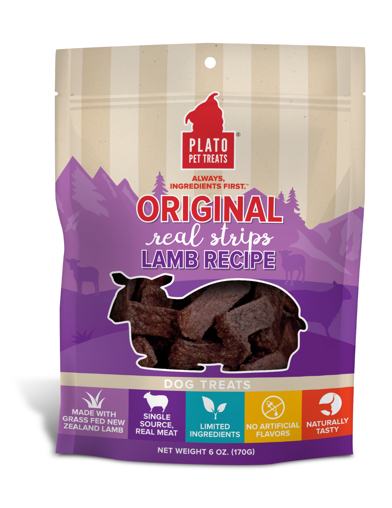 Plato Pet Treats Original Real Strips Lamb 6oz