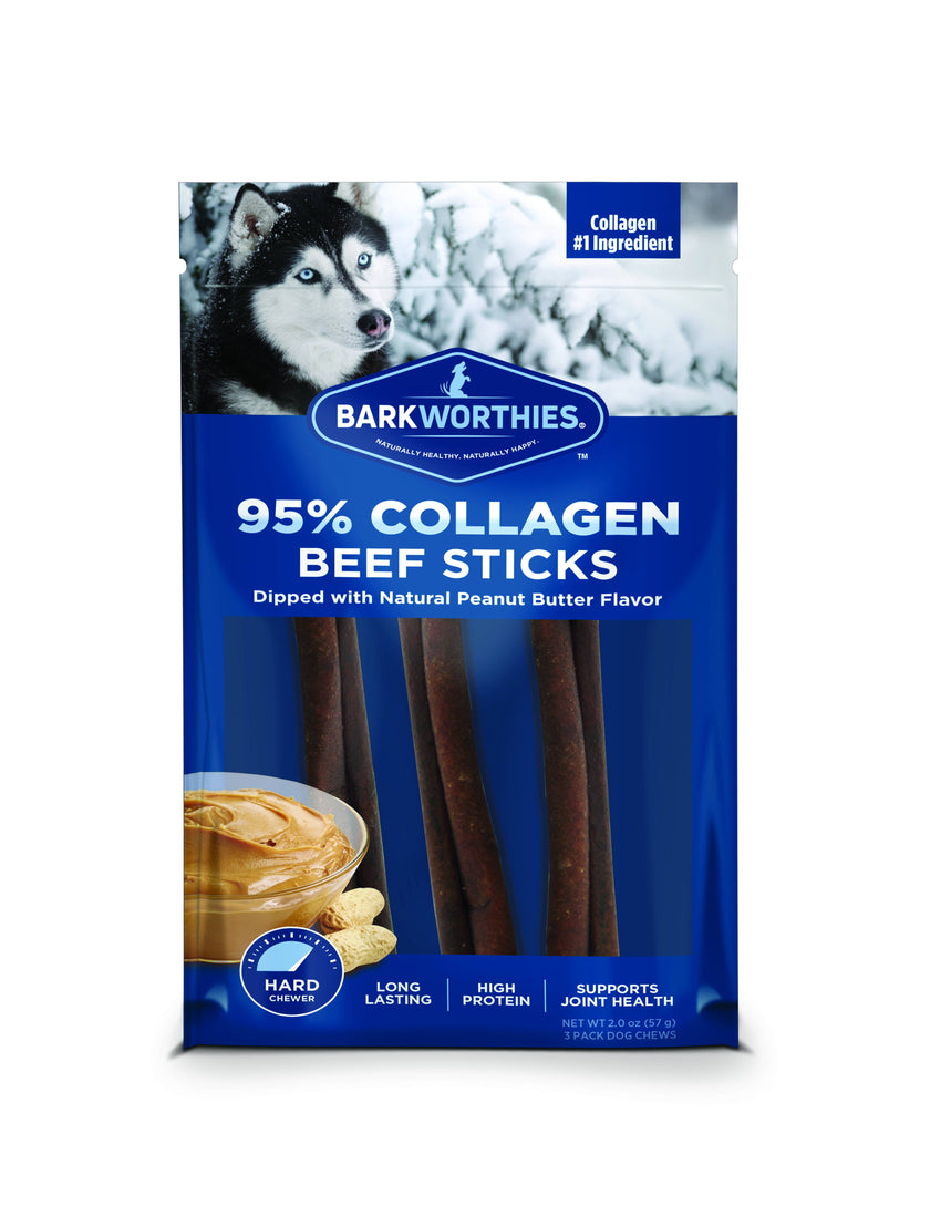 Barkworthies Collagen Beef Sticks Peanut Butter 6" 3pk