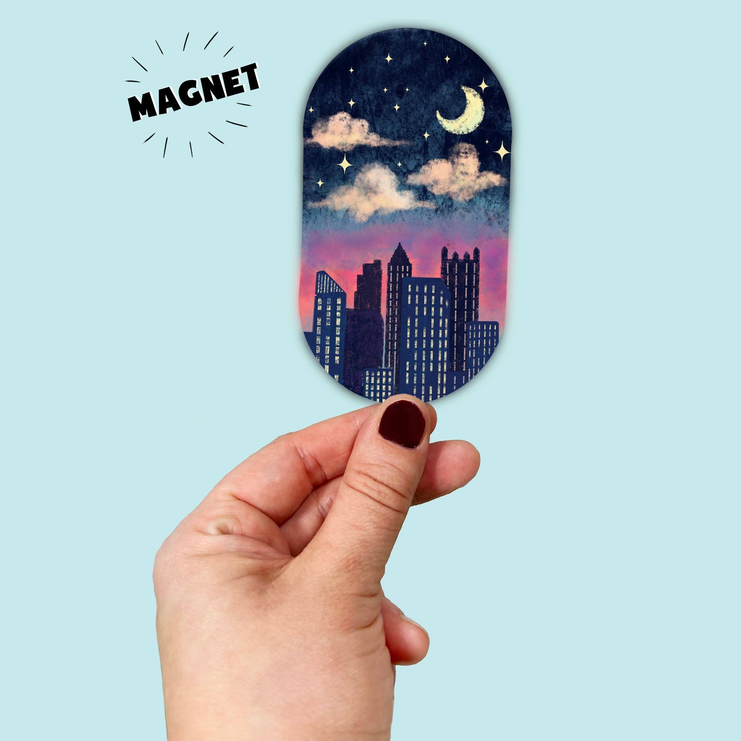 Waterproof Vinyl Nighttime Dreamy Pittsburgh Skyline Magnet