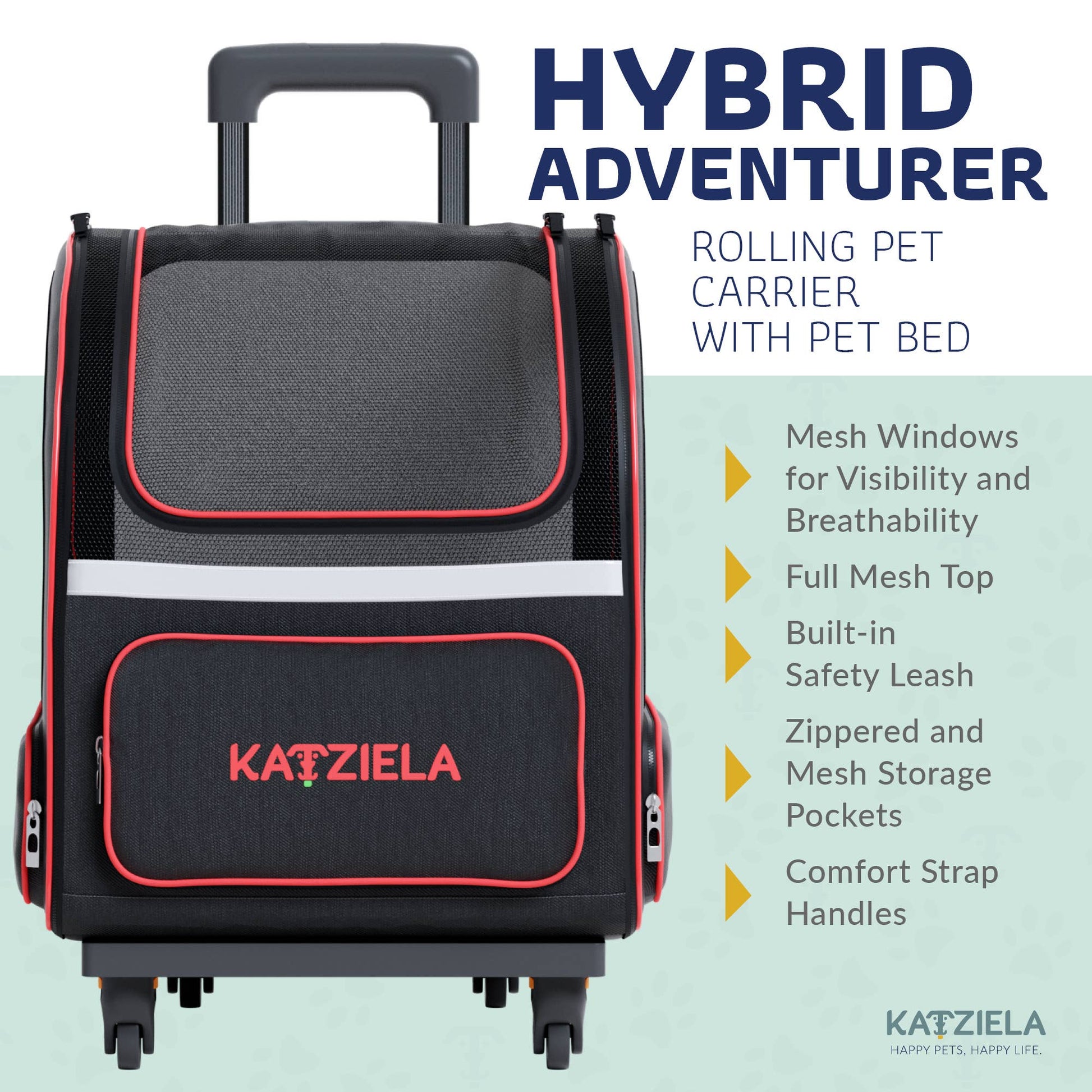Hybrid Adventurer Pet Backpack With Wheels - Red
