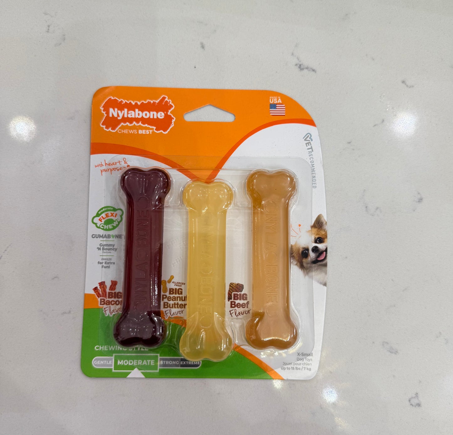 Nylabone X-Small FlexiChew Moderate Dog Chew Toys 3 Flavors