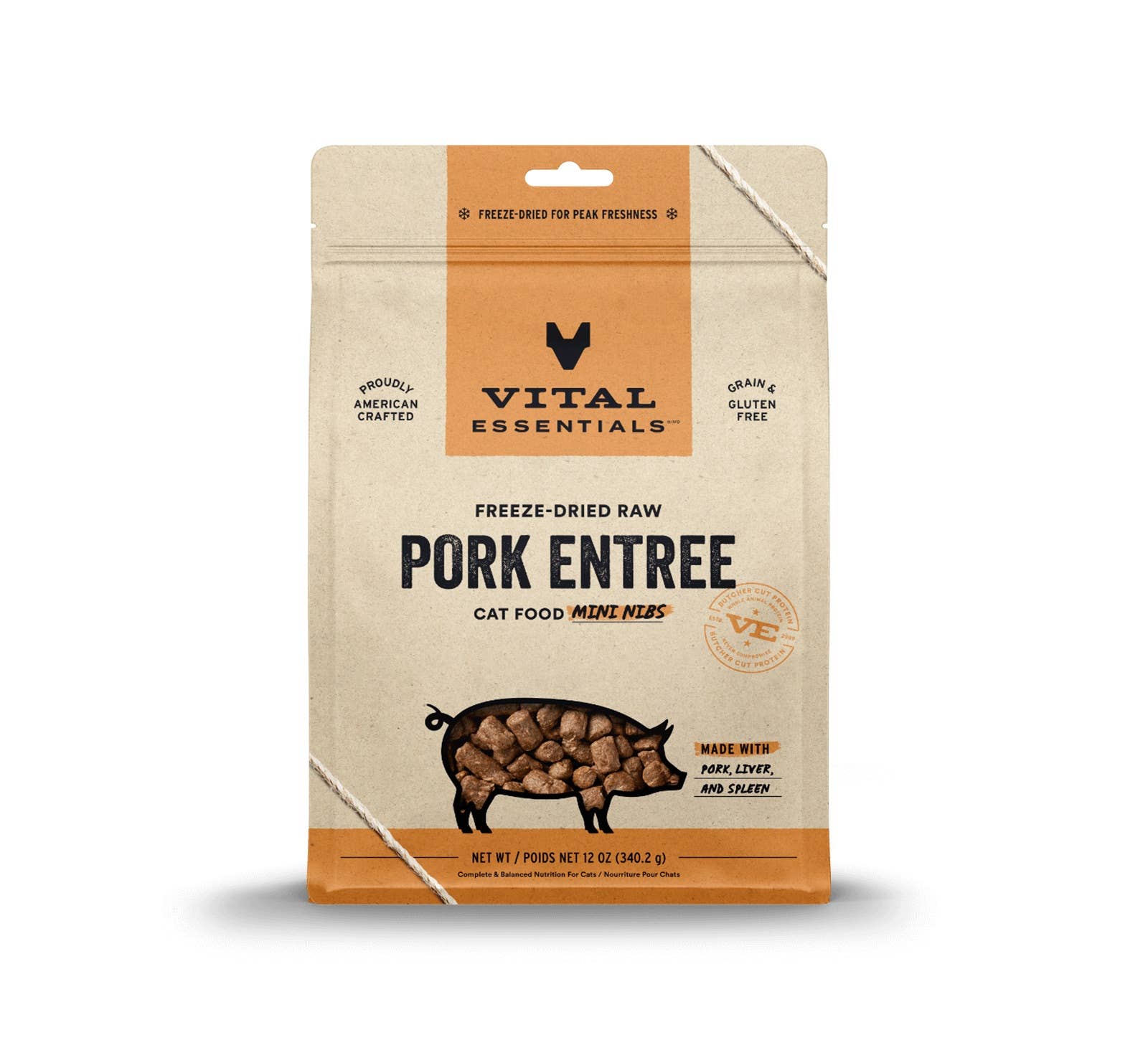 Vital Essentials Raw Pork FD Cat Food Mini Nibs 12 oz