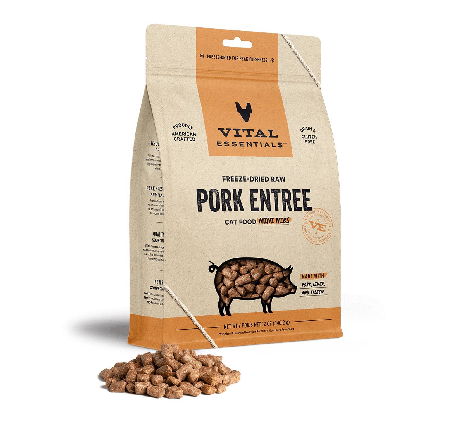 Vital Essentials Raw Pork FD Cat Food Mini Nibs 12 oz