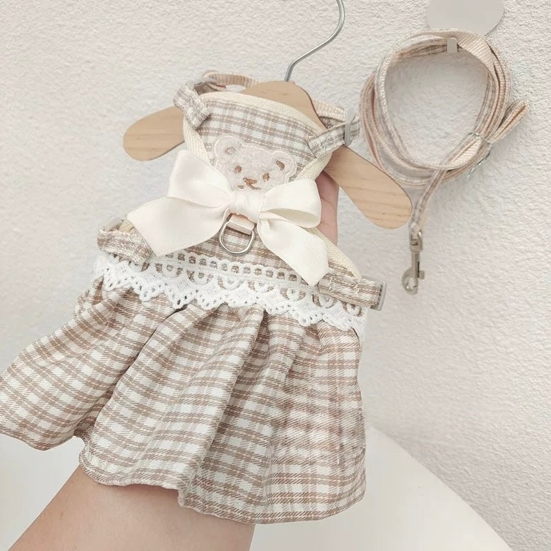 Small Plaid Bear Bow Harness Dress Set Series