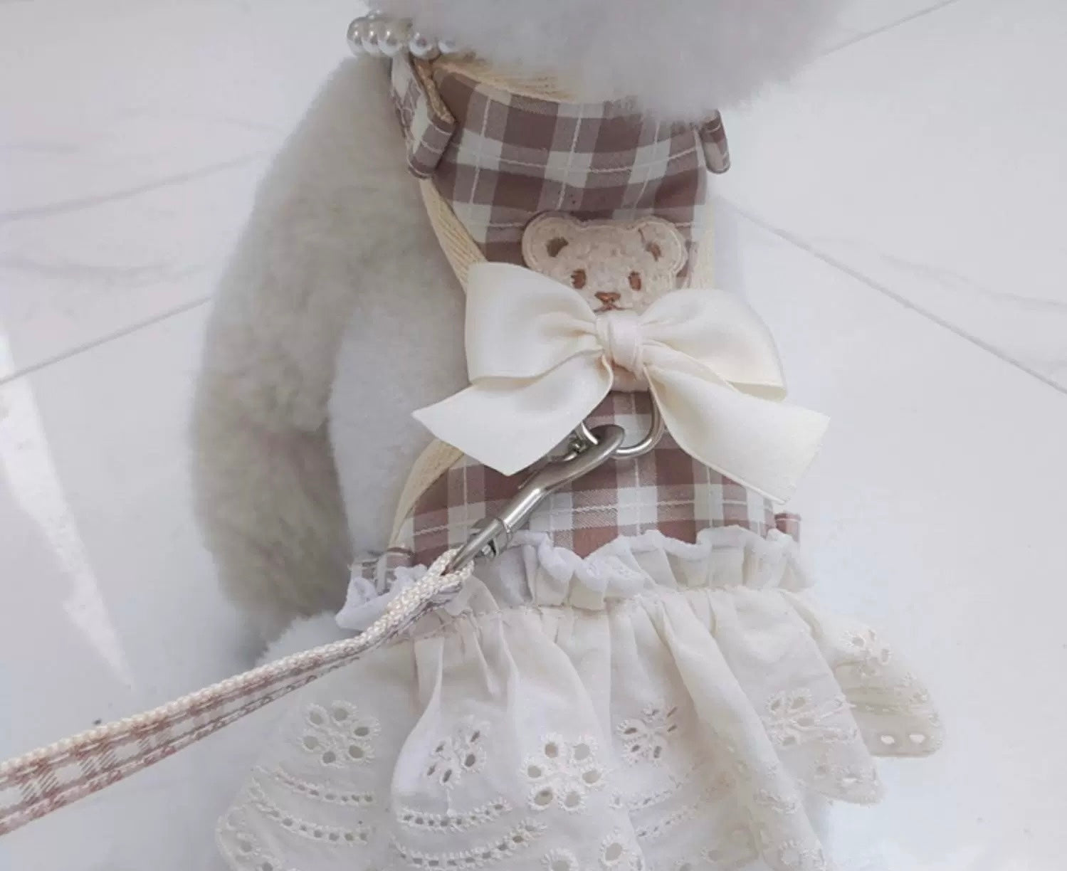 Small Plaid Bear Bow Harness Dress Set Series