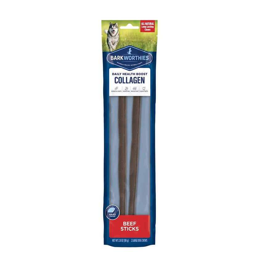 Barkworthies Collagen Beef Sticks Plain 12" 2pk