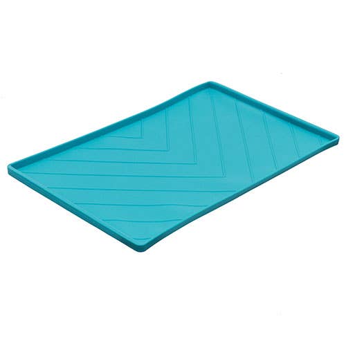 Messy Mutts Silicone Food Mat Raised Edge Blue Medium