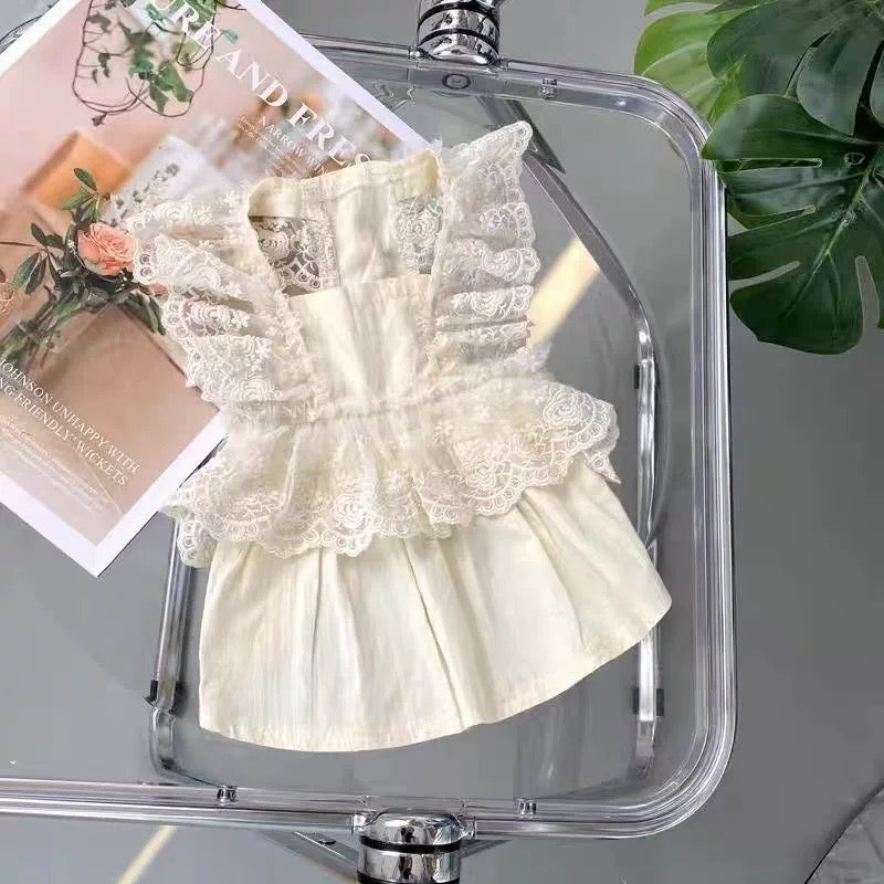 White Lace Dress Dog & Cat, Light Oatmeal