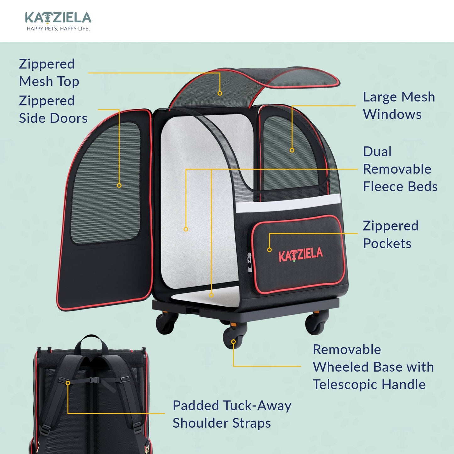 Hybrid Adventurer Pet Backpack With Wheels - 2 Options