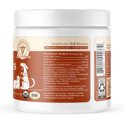 USDA Organic Probiotics with Prebiotics for Dogs and Cats