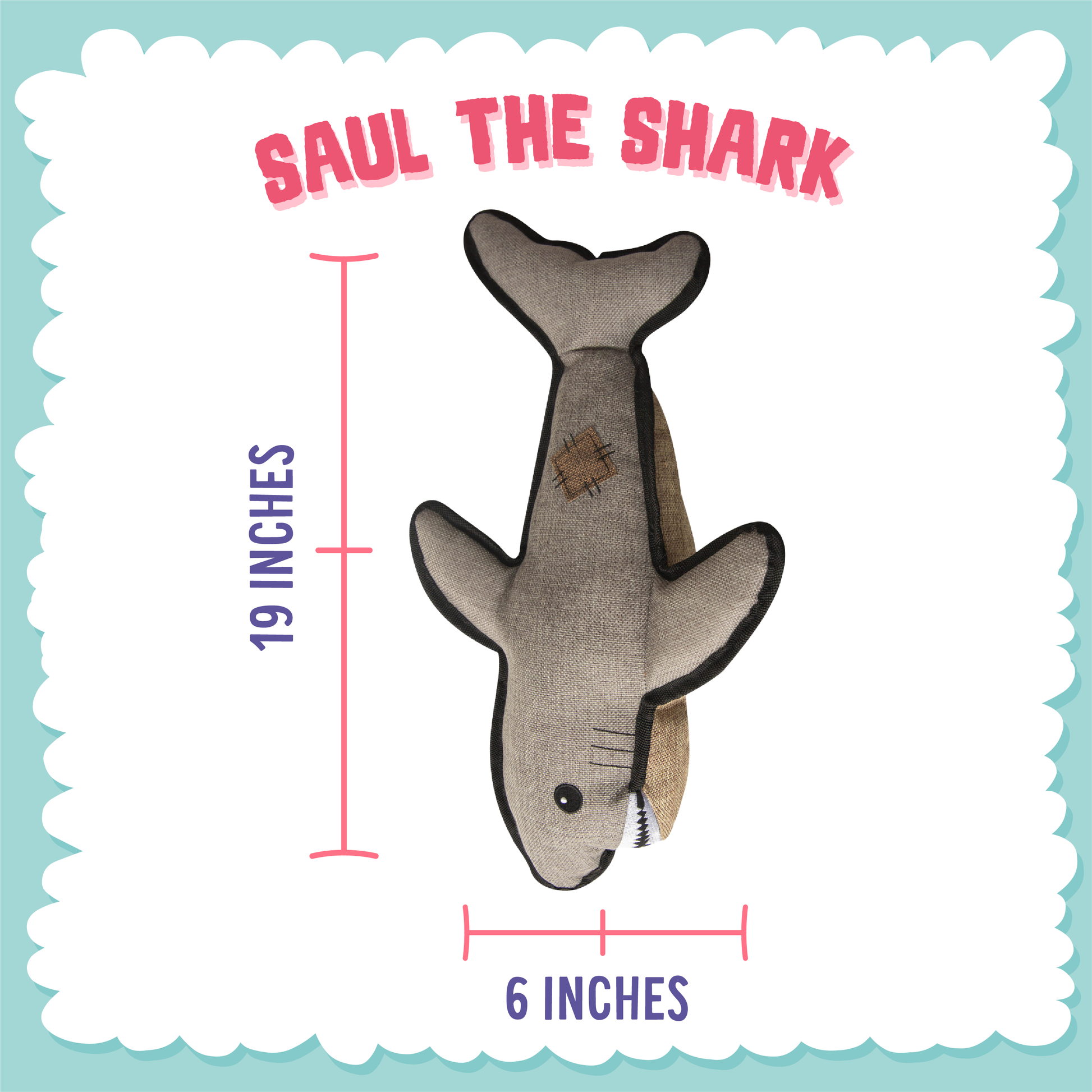 SnugArooz Saul the Shark w/ Rubber Spikey Ball Dog Toy 19"