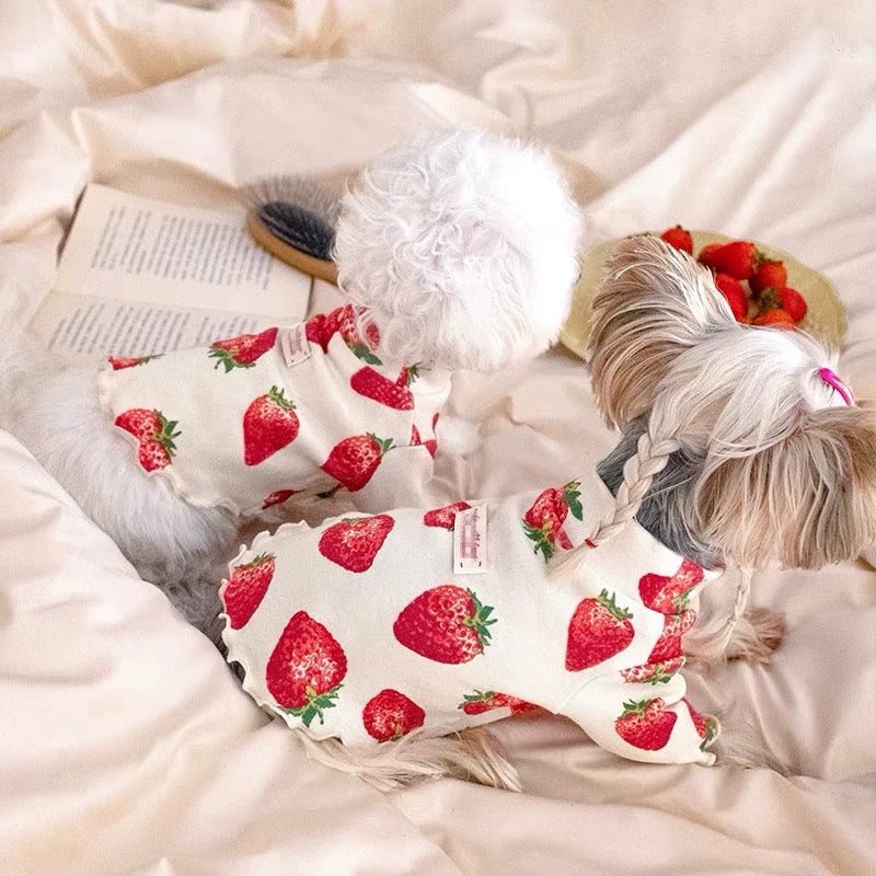 Strawberry Print Pajamas, White