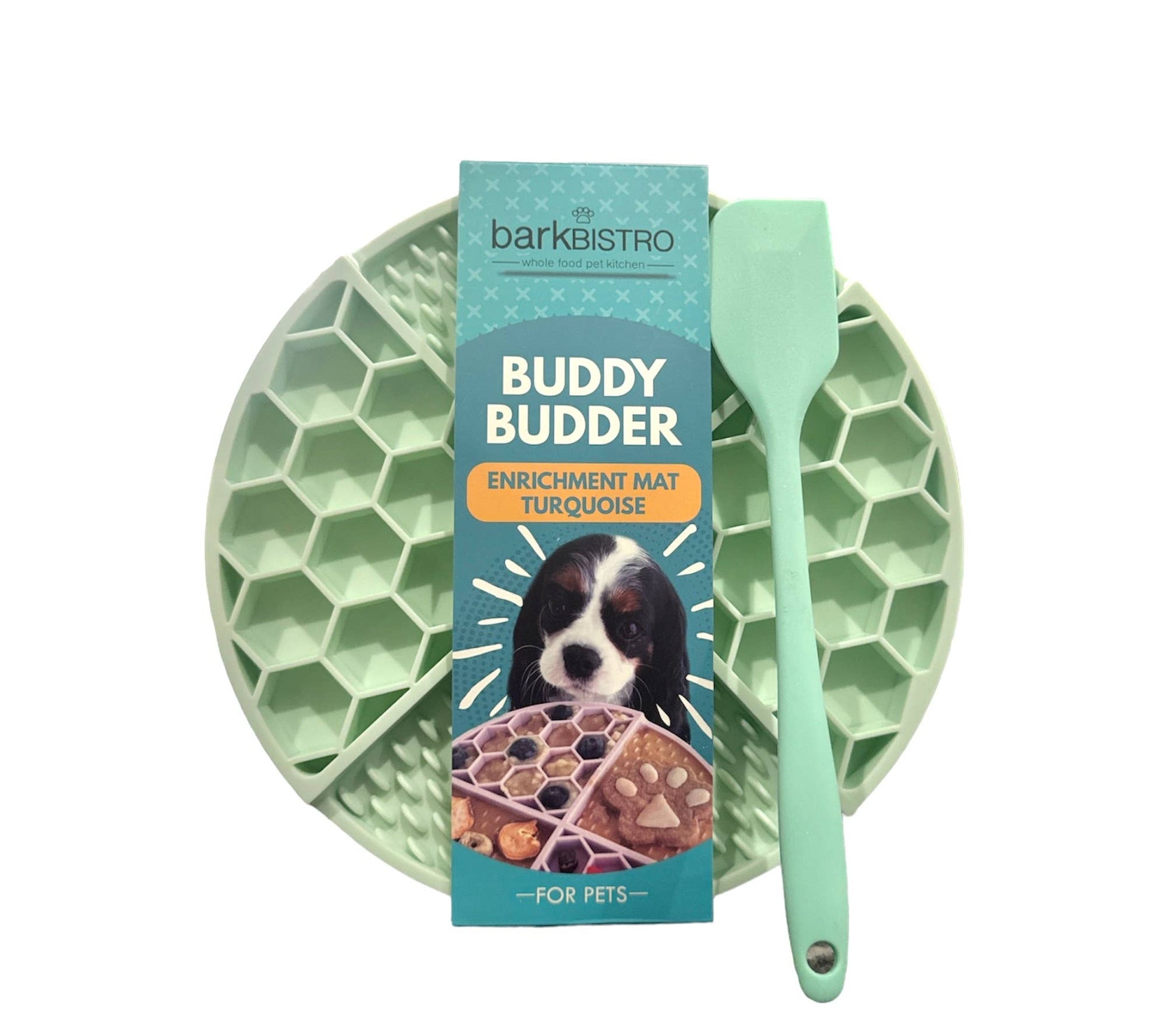 Bark Bistro - Turquoise  +  Pink Lickmats + Spatula. 1ct