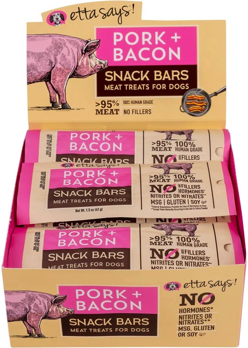Etta Says! Meat Snack Bar Pork + Bacon Dog Chew 1.5oz 12ct