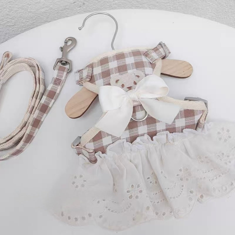 Small Plaid Bear Bow Harness Dress Set Series