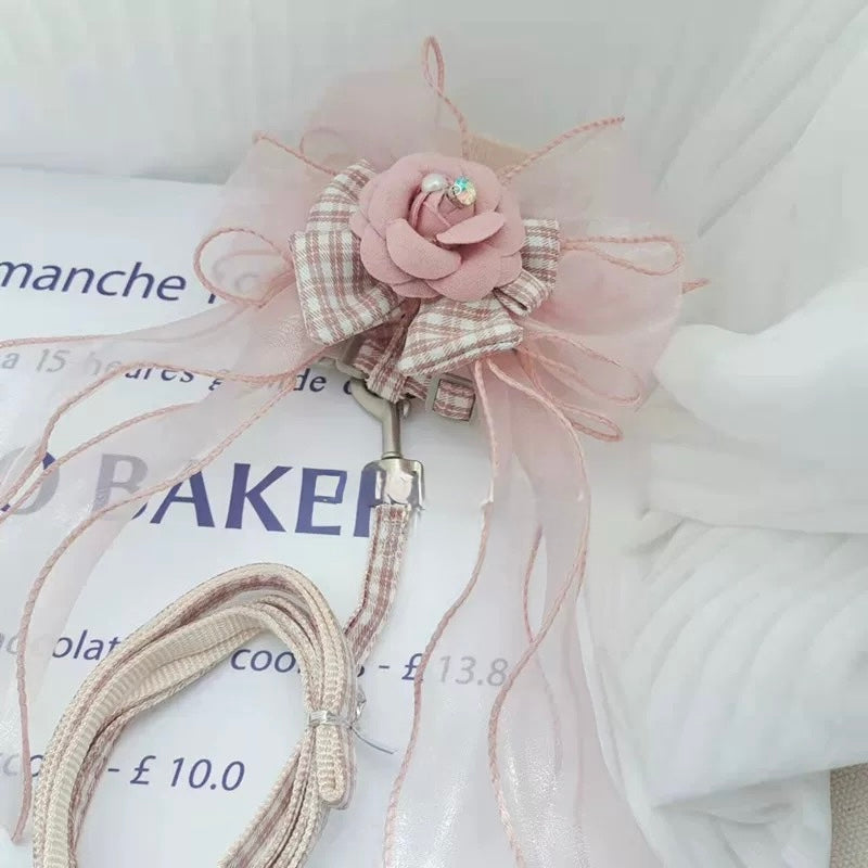 Camellia Series - Small Cat or Small Dog Camellia Flower Outdoor Elegant Adjustable Harness and Leash Set
