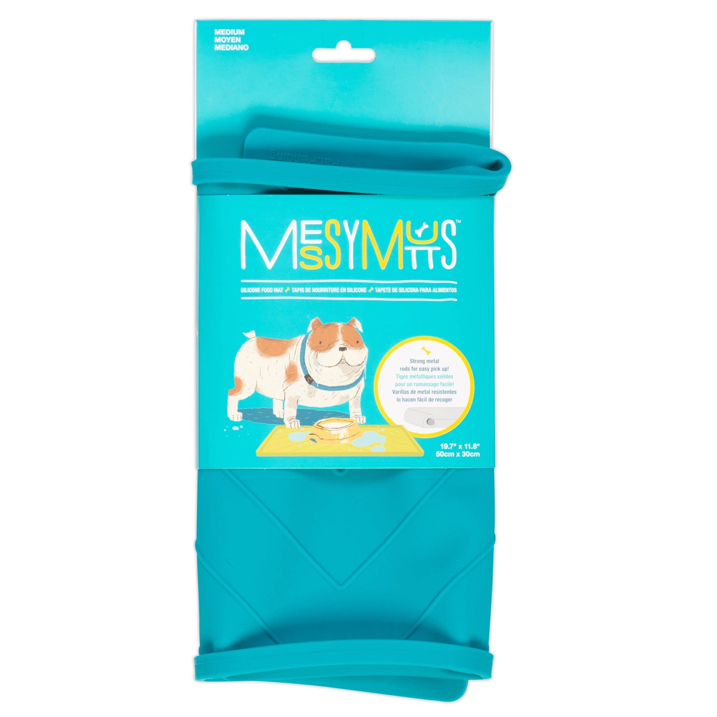 Messy Mutts Silicone Food Mat Raised Edge Blue Medium