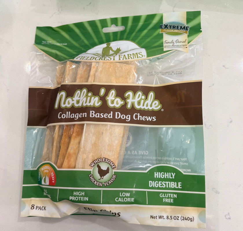 Fieldcrest Farms Nothin' To Hide Flip Chips Wholesome Chicken Flavor Moderate Collagen Based Dog Chews 8 pack