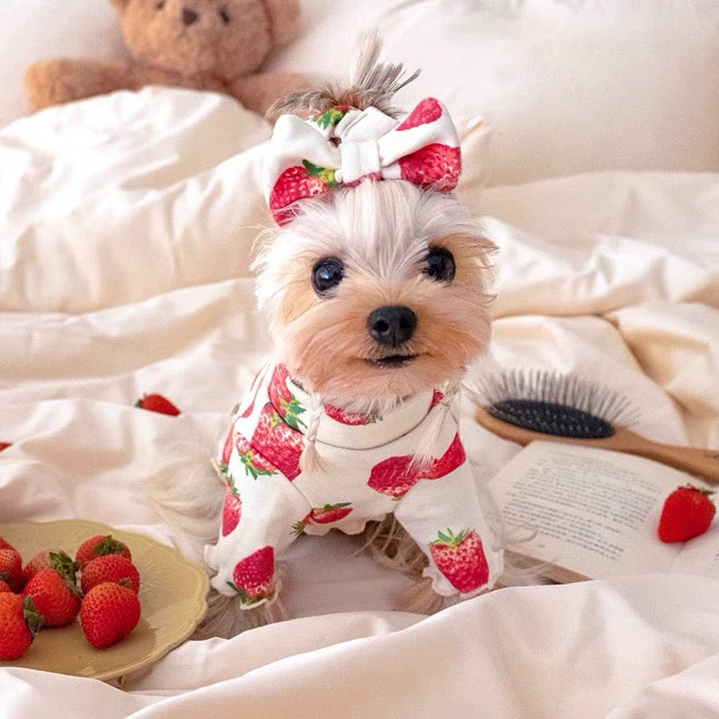Strawberry Print Pajamas, White