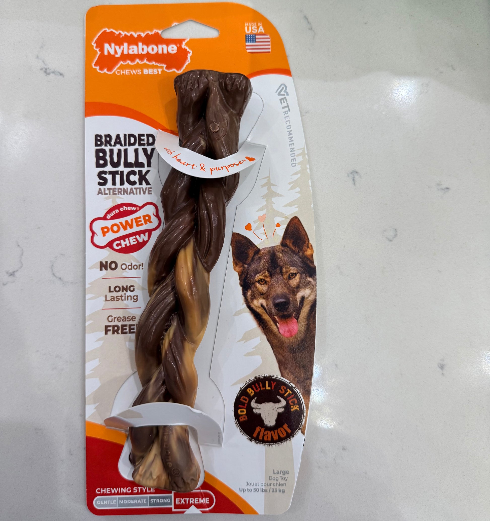 Nylabone Large Extreme Chew Dura Power Chew Bold Bully Stick Alternative Dog Chew