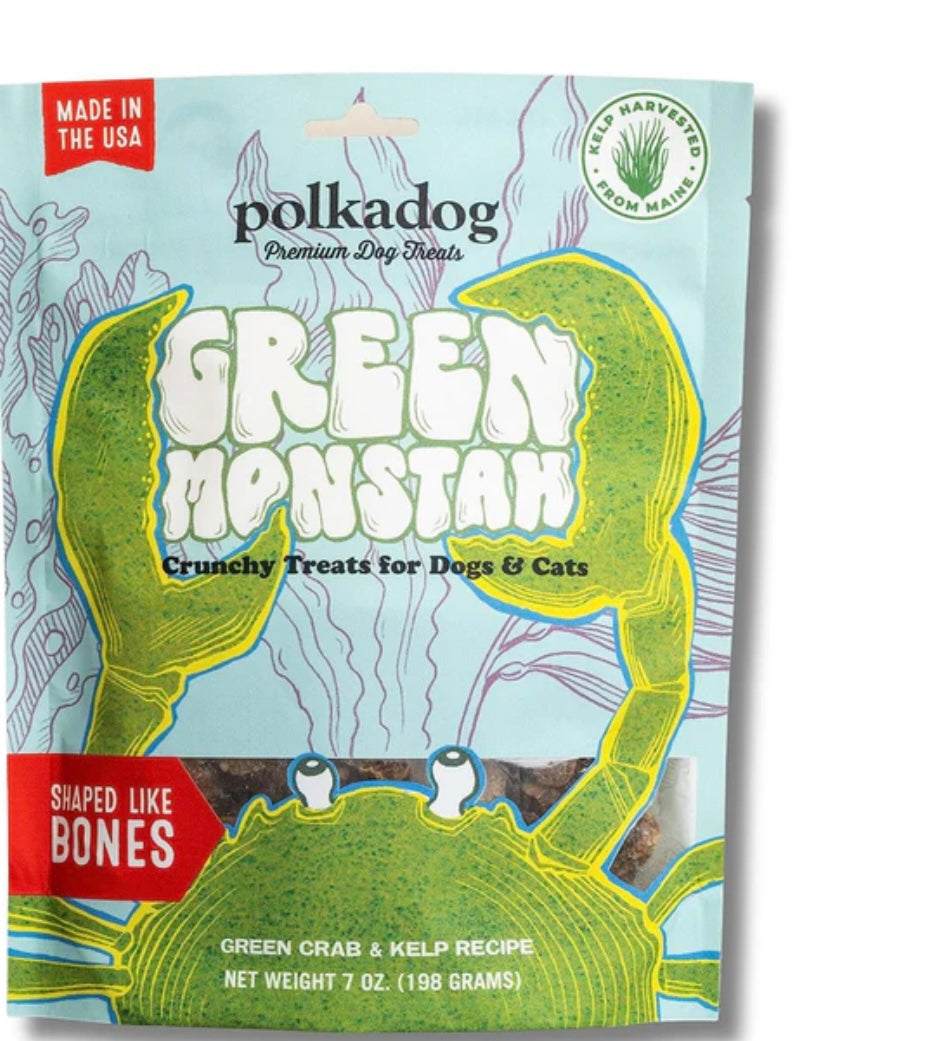 Polkadog Green Monster Dog Treats - Green Crab & Kelp Recipe