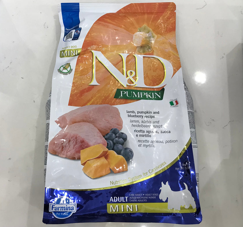 5.5 LB Farmina N&D Pumpkin Dry Dog Food - Lamb & Blueberry Mini Adult