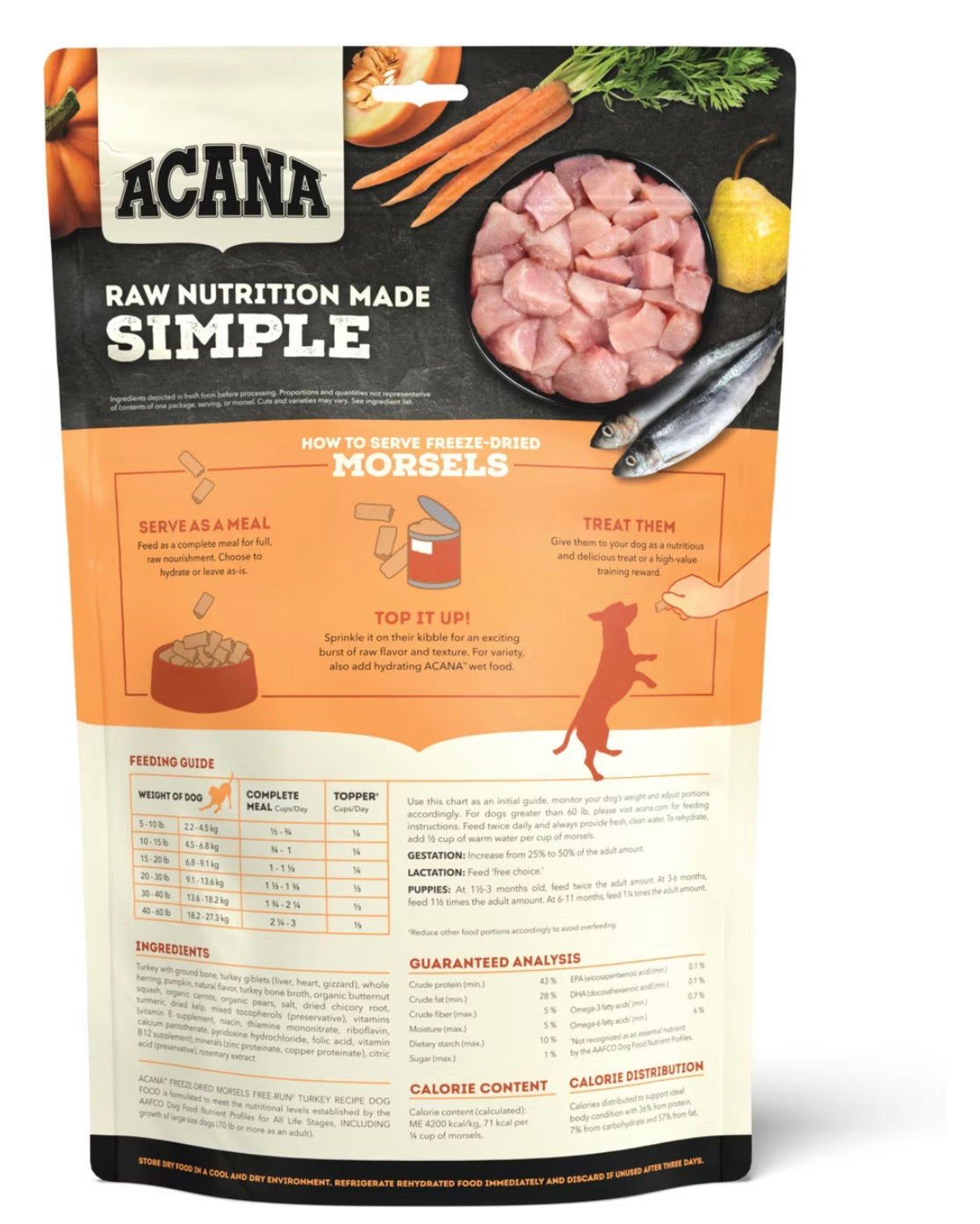 Acana Free-Run Turkey Morsels Grain-Free High-Protein Freeze-Dried Dog Food & Topper, 8-oz bag