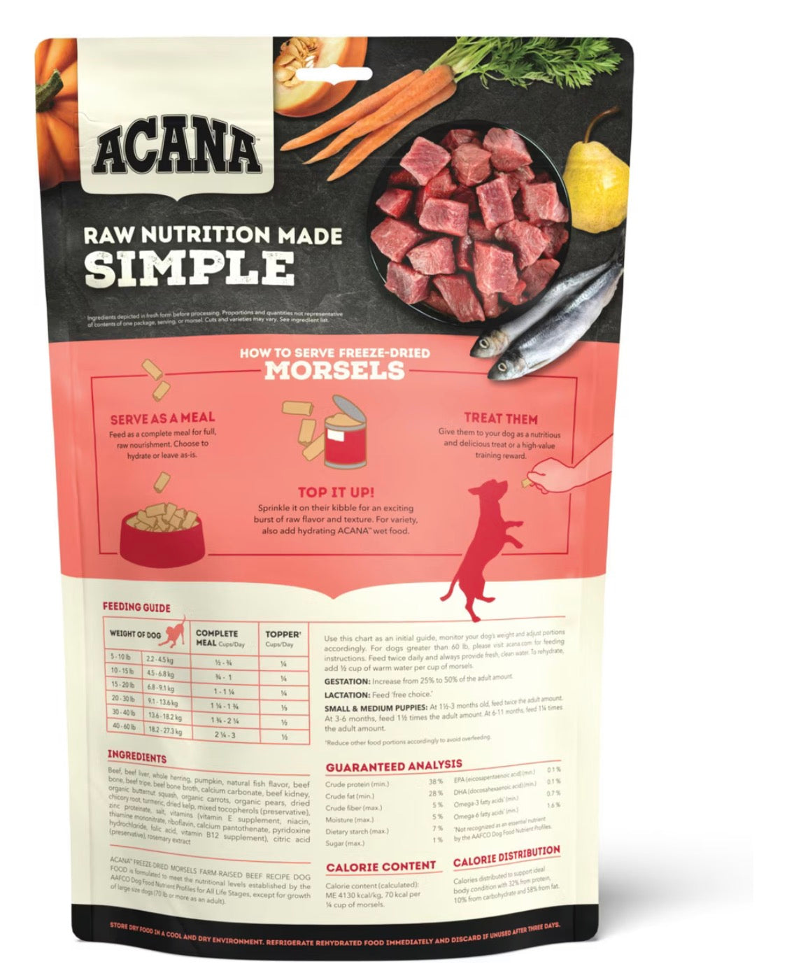 Acana Farm-Raised Beef Morsels Grain-Free High-Protein Freeze-Dried Dog Food & Topper, 8-oz bag