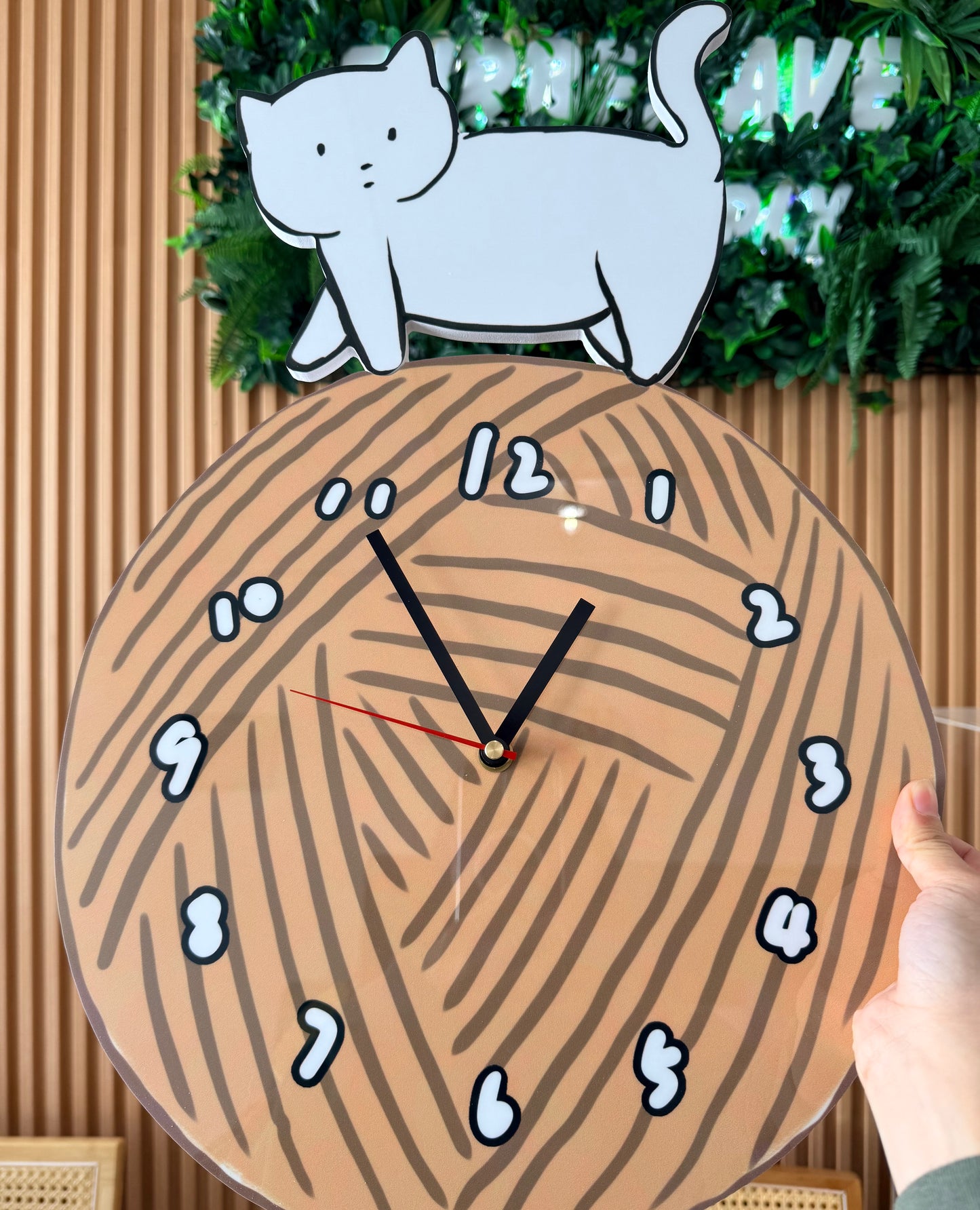 Cat Wall Clock - Large Yarn Ball Cat