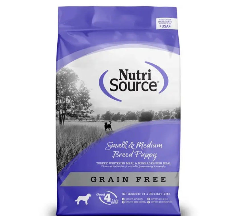 26 LB NutriSource Grain Free Small & Medium Breed Puppy Recipe Dry Dog Food
