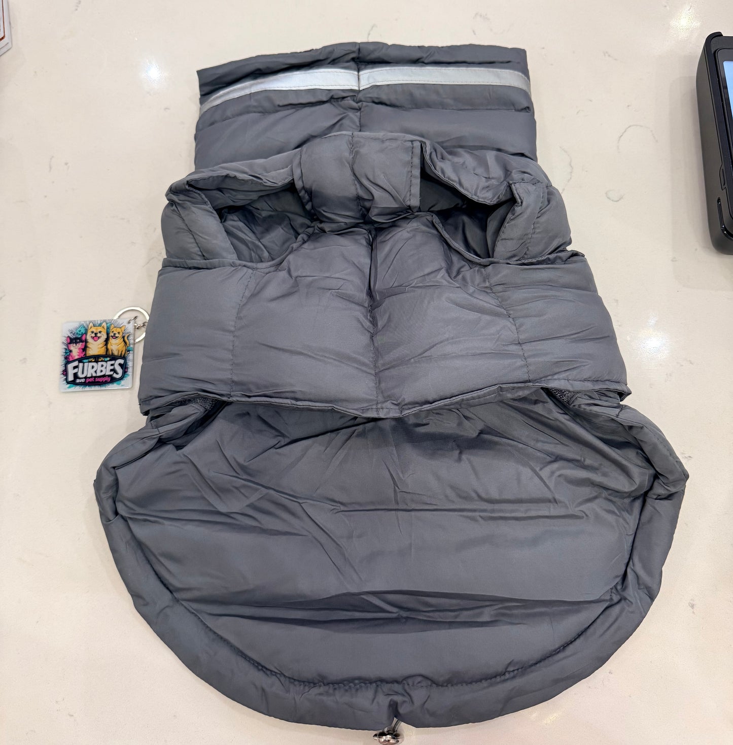 Dog Winter Gray Puffer Jacket Coat with Reflective and leash loop