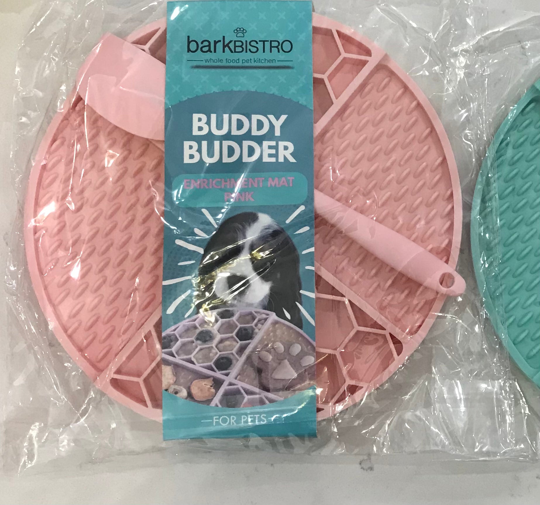 Bark Bistro - Turquoise  +  Pink Lickmats + Spatula. 1ct