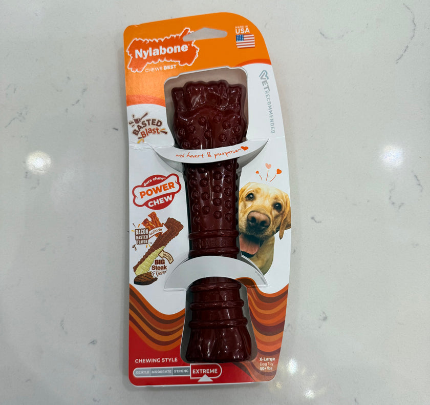Nylabone Extreme Power Chew Bacon Basted Flavor and Big Steak Flavor X-Large Dog Toy 50+ lbs