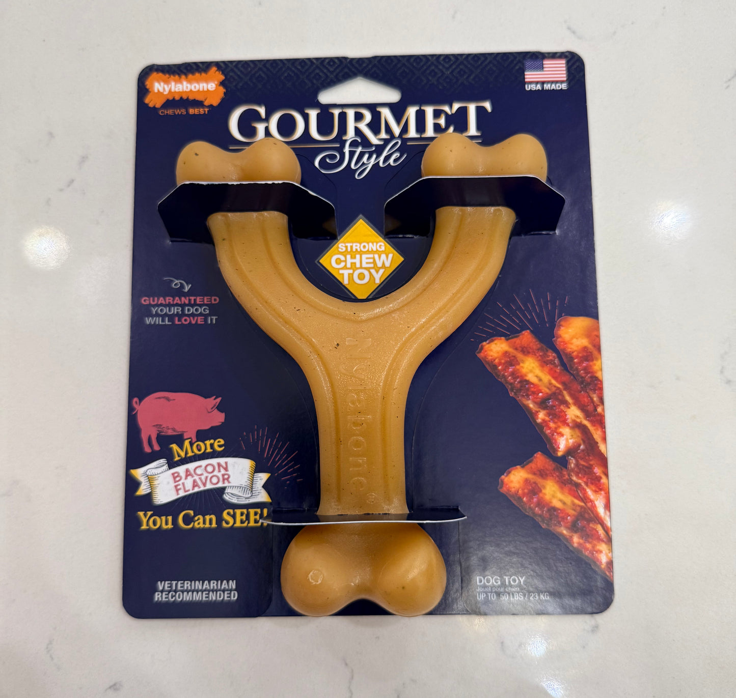 Nylabone Gourmet Style Strong Chew Toy Bacon Flavor Large Dog Toy up to 50 LBs