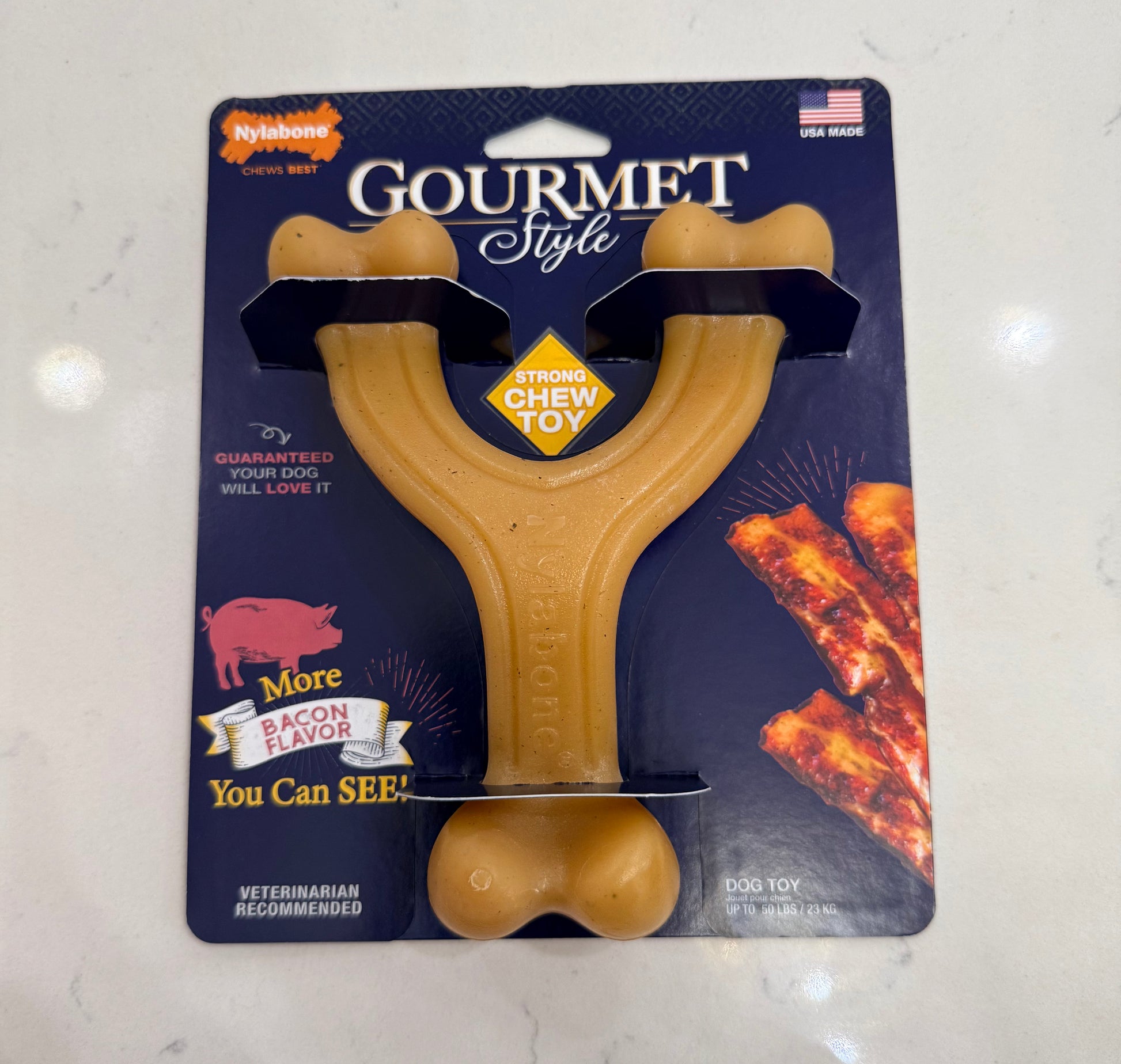 Nylabone Gourmet Style Strong Chew Toy Bacon Flavor Large Dog Toy up to 50 LBs
