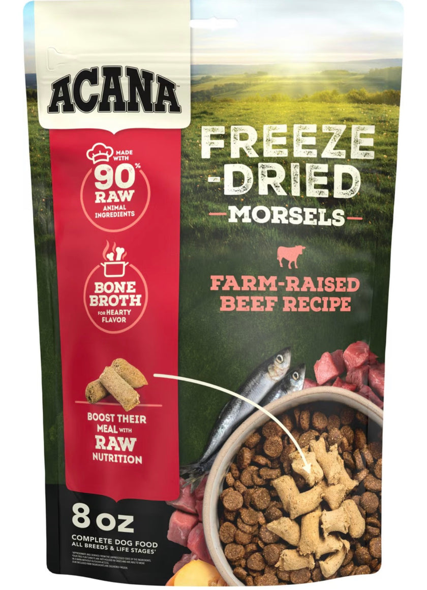 Acana Farm-Raised Beef Morsels Grain-Free High-Protein Freeze-Dried Dog Food & Topper, 8-oz bag