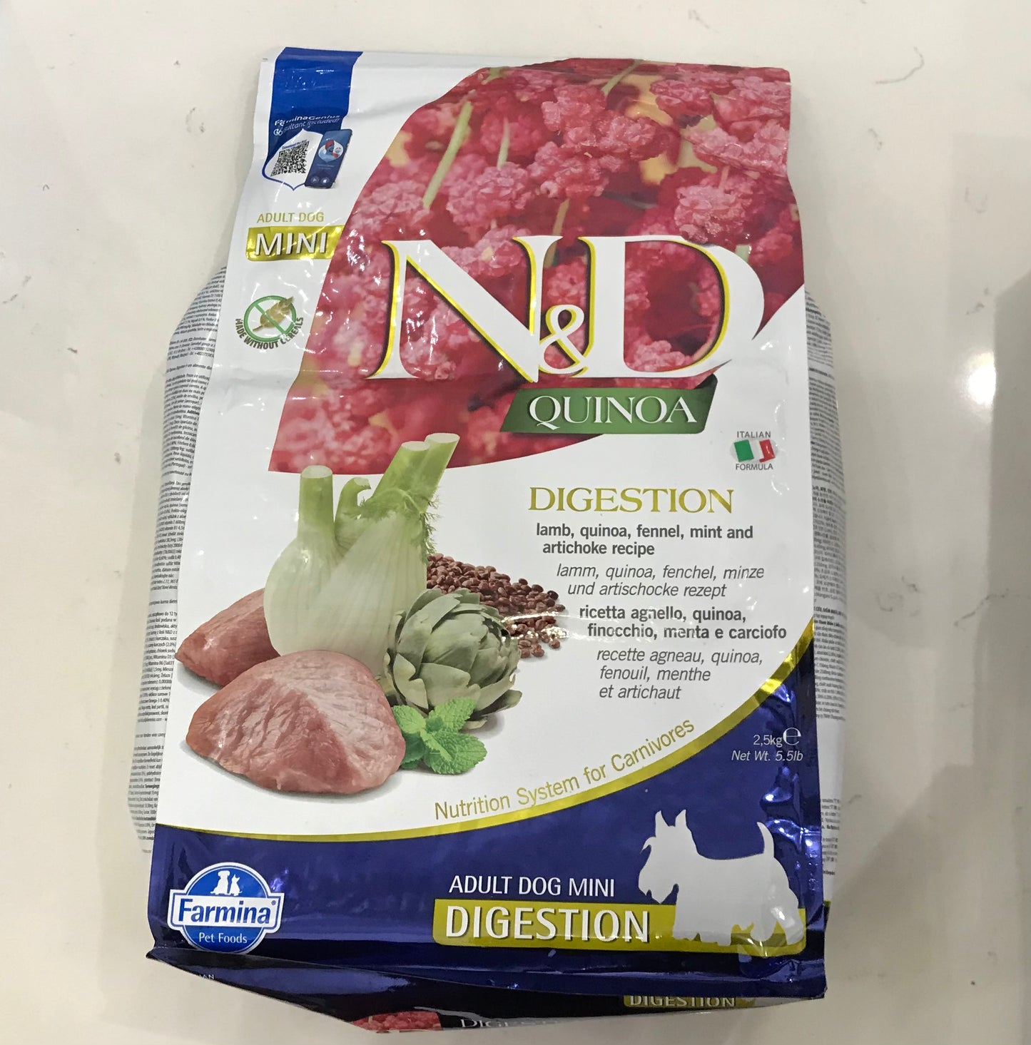 5.5 LB Farmina N&D Quinoa Dry Dog Food - Digestion Lamb Mini Adult